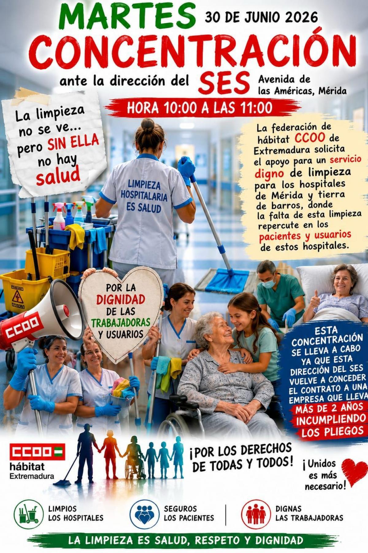 Concentración frente al SES para protestar por las nuevas adjudicaciones de limpieza de hospitales a la empresa ISS Facility Services