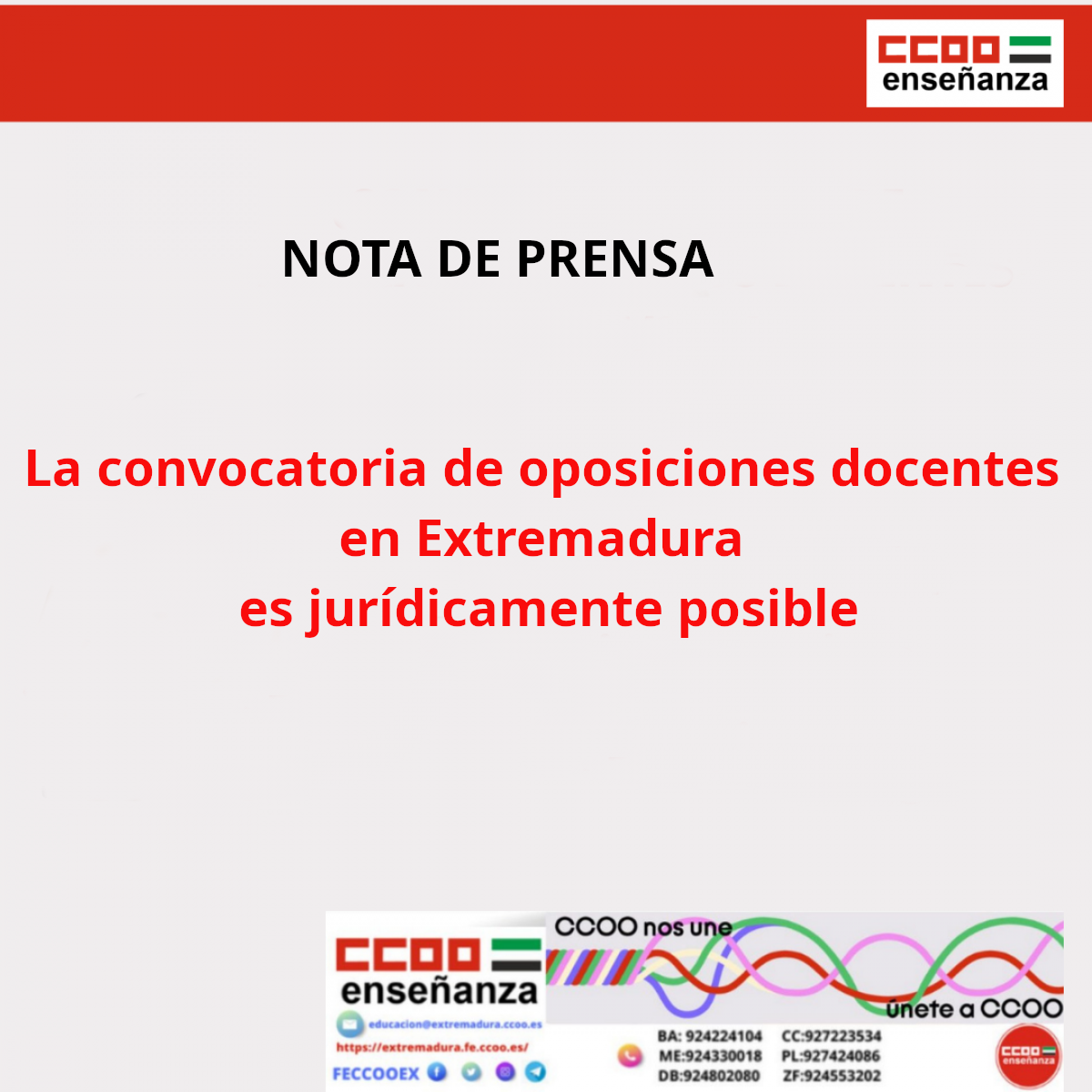 La convocatoria de oposiciones docentes en Extremadura es jurídicamente posible