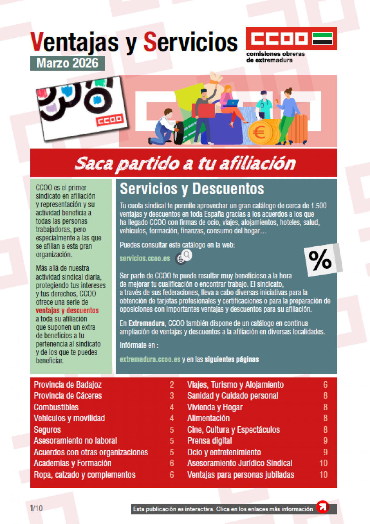 VENTAJAS Y SERVICIOS A LA AFILIACIÓN EN EXTREMADURA - MARZO 2026