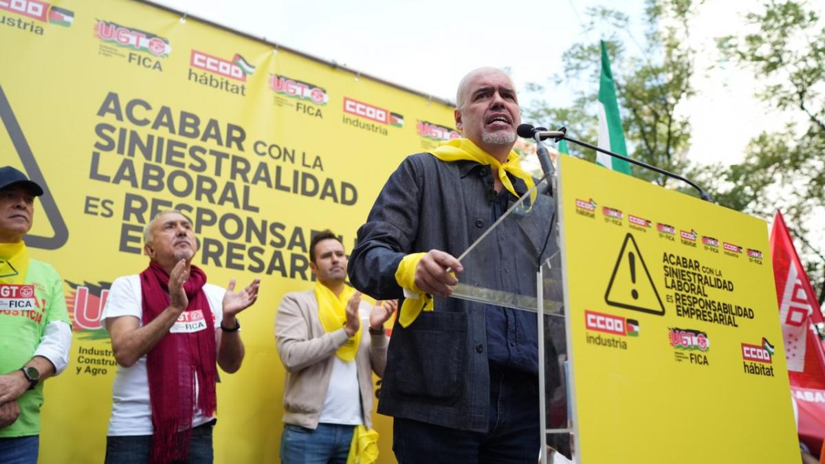 Unai Sordo en la movilización contra la siniestralidad laboral